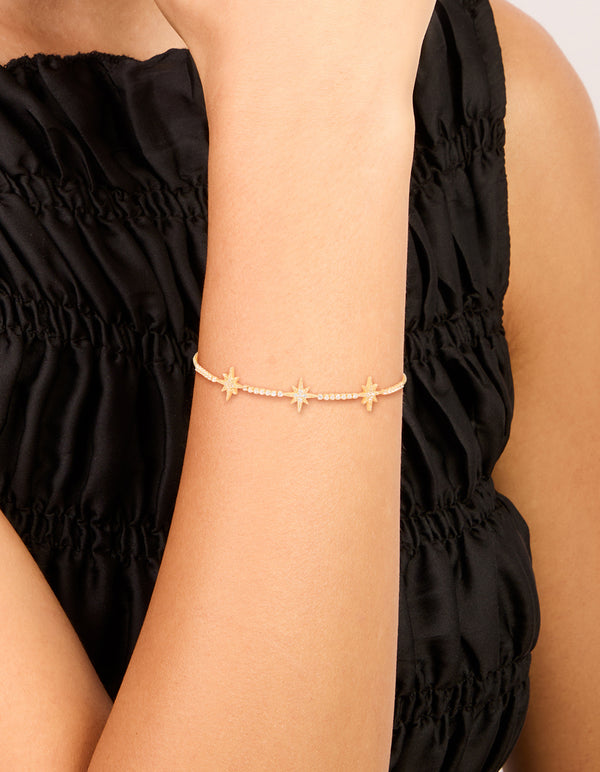 Gold Plated Cubic Zirconia Stars Toggle Bracelet