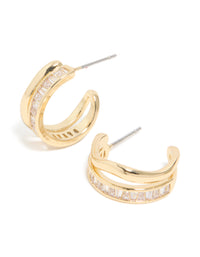 Gold Plated Cubic Zirconia Illusion Baguette Hoop Earrings - link has visual effect only