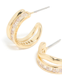 Gold Plated Cubic Zirconia Illusion Baguette Hoop Earrings - link has visual effect only