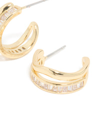 Gold Plated Cubic Zirconia Illusion Baguette Hoop Earrings - link has visual effect only