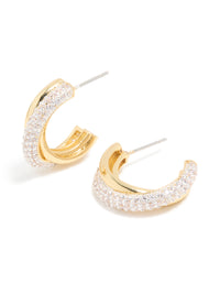 Mixed Metal Plated Cubic Zirconia Silver Crossover Open Hoop Earrings - link has visual effect only