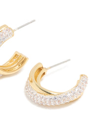 Mixed Metal Plated Cubic Zirconia Silver Crossover Open Hoop Earrings - link has visual effect only