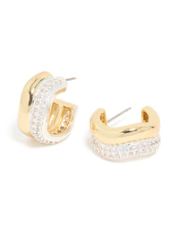 Mixed Metal Plated Cubic Zirconia Double Wave Earrings - link has visual effect only