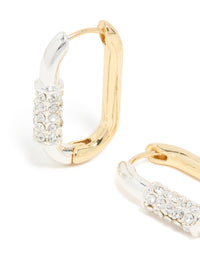 Mixed Metal Plated Diamante Small Carabiner Huggie Earrings - link has visual effect only