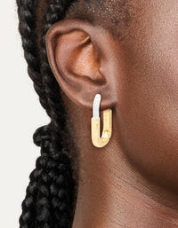 Mixed Metal Plated Large Rectangle Lock Hoop Earrings - link has visual effect only