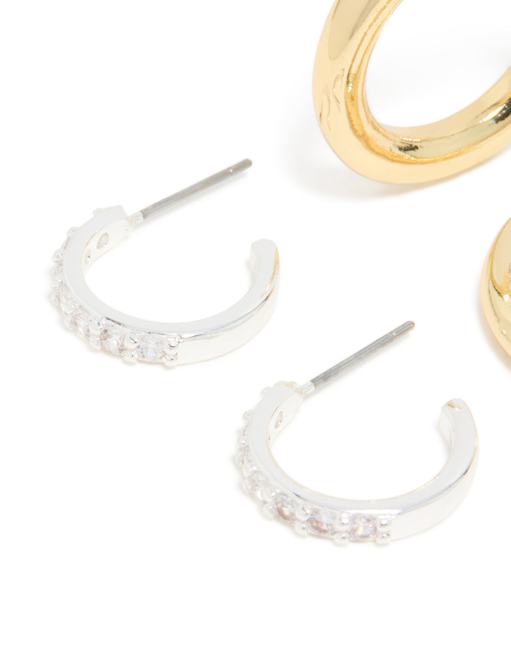 Mixed Metal Plated Cubic Zirconia Classic Hoop Earrings 2-Pack