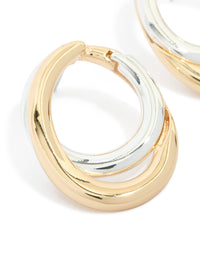 Mixed Metal Plated Linked Oval Drop Earrings - link has visual effect only