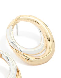 Mixed Metal Plated Linked Oval Drop Earrings - link has visual effect only