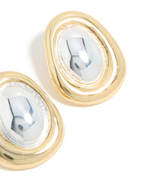 Mixed Metal Plated Organic Oval Large Earrings - link has visual effect only