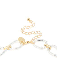 Mixed Metal Plated Organic Oval Link Necklace - link has visual effect only