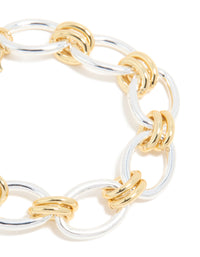 Mixed Metal Plated Oval Multi Link Chain Bracelet - link has visual effect only