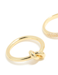 Gold Plated Cubic Zirconia & Smooth Knotted Rings 2-Pack - link has visual effect only