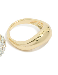 Mixed Metal Plated Diamante & Chunky Wave Diamante Rings 3-Pack - link has visual effect only