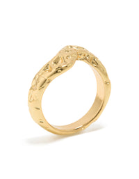Crafted from waterproof gold plated stainless steel molten curved front ring with chunky style side detail view - link has visual effect only