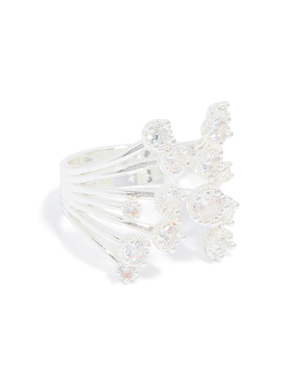 Silver Plated Multi Cubic Zirconia Open Layered Ring