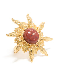 Gold Plated Red Stone Textured Sun Boho Ring - link has visual effect only