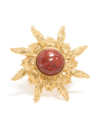 Gold Plated Red Stone Textured Sun Boho Ring - link has visual effect only
