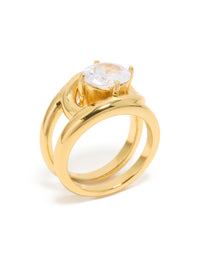 Designed with waterproof gold plated stainless steel featuring cubic zirconia fancy split band ring side detail view - link has visual effect only