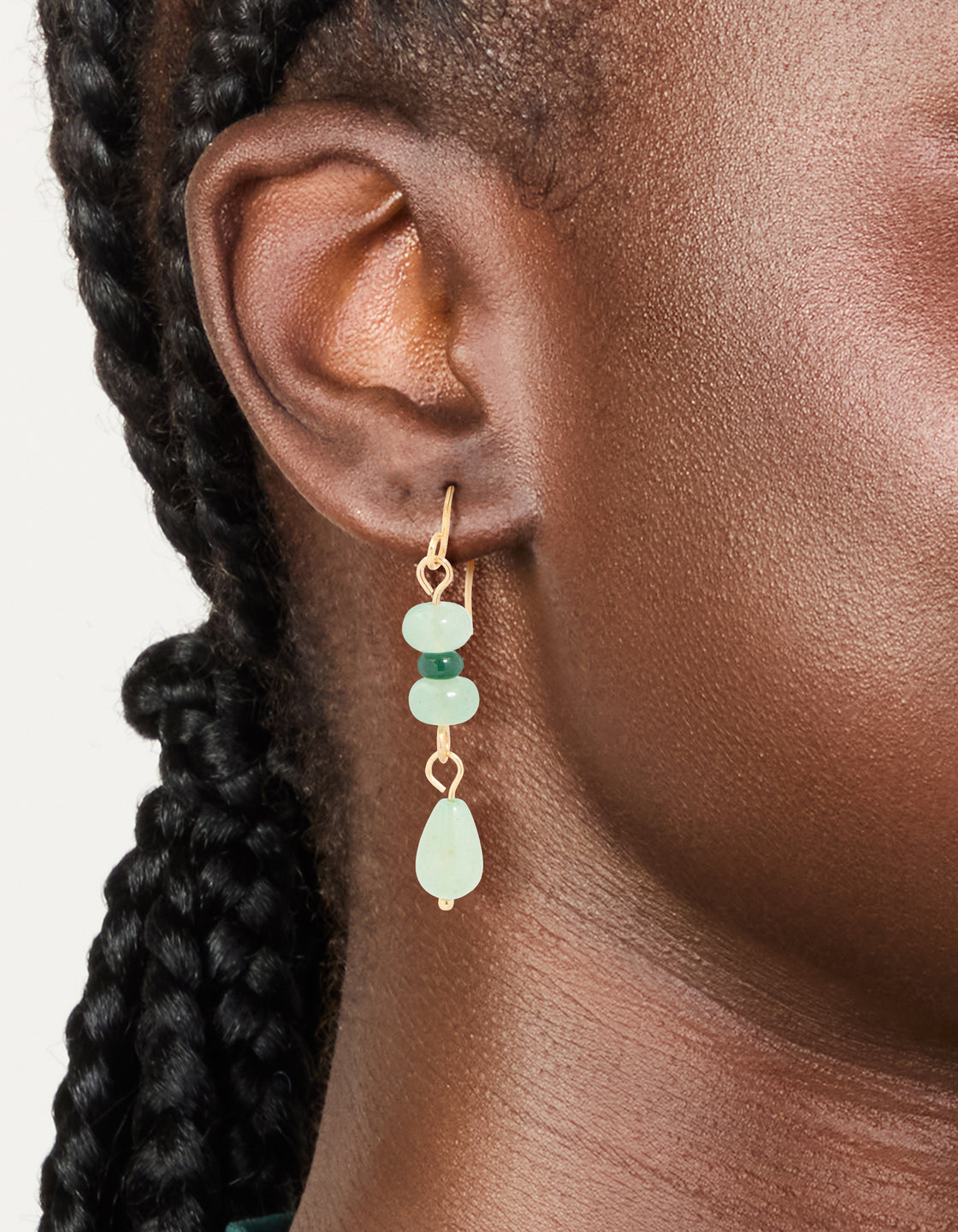Gold Green Jade Semi Precious Stone Beaded Drop Earrings