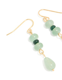 Gold Green Jade Semi Precious Stone Beaded Drop Earrings - link has visual effect only