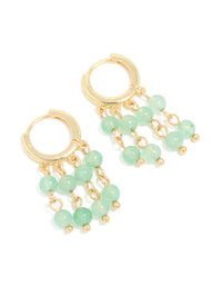 Gold Green Jade Semi Precious Stone Beaded Fringe Drop Earrings - link has visual effect only