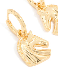 Gold Horse Huggie Drop Earrings - link has visual effect only