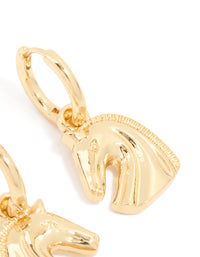 Gold Horse Huggie Drop Earrings - link has visual effect only
