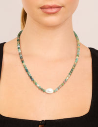 Gold Plated Jade Semi Precious Stone Mixed Beaded Freshwater Pearl Necklace - link has visual effect only