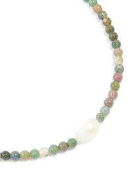 Gold Plated Jade Semi Precious Stone Mixed Beaded Freshwater Pearl Necklace - link has visual effect only