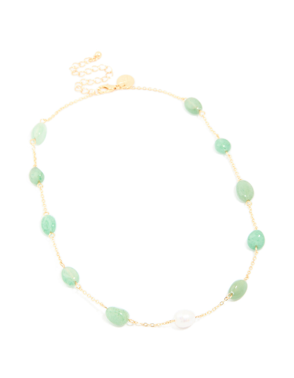 Gold Plated Jade Semi Precious Stone Beaded Station Necklace