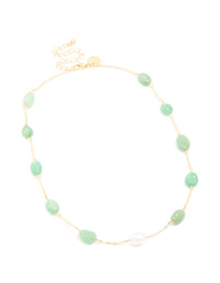 Gold Plated Jade Semi Precious Stone Beaded Station Necklace - link has visual effect only