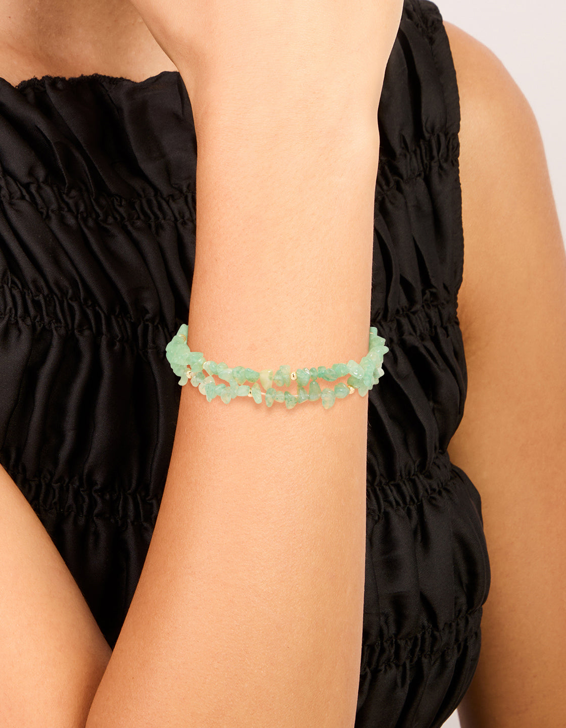 Gold Green Jade Semi Precious Stone Chip Bracelets 2-Pack