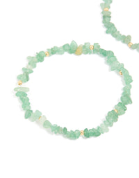 Gold Green Jade Semi Precious Stone Chip Bracelets 2-Pack - link has visual effect only
