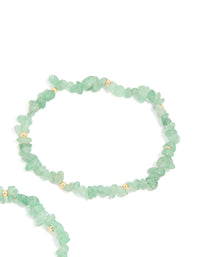 Gold Green Jade Semi Precious Stone Chip Bracelets 2-Pack - link has visual effect only