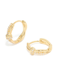 Gold Plated Cubic Zirconia Knot Huggie Earrings - link has visual effect only