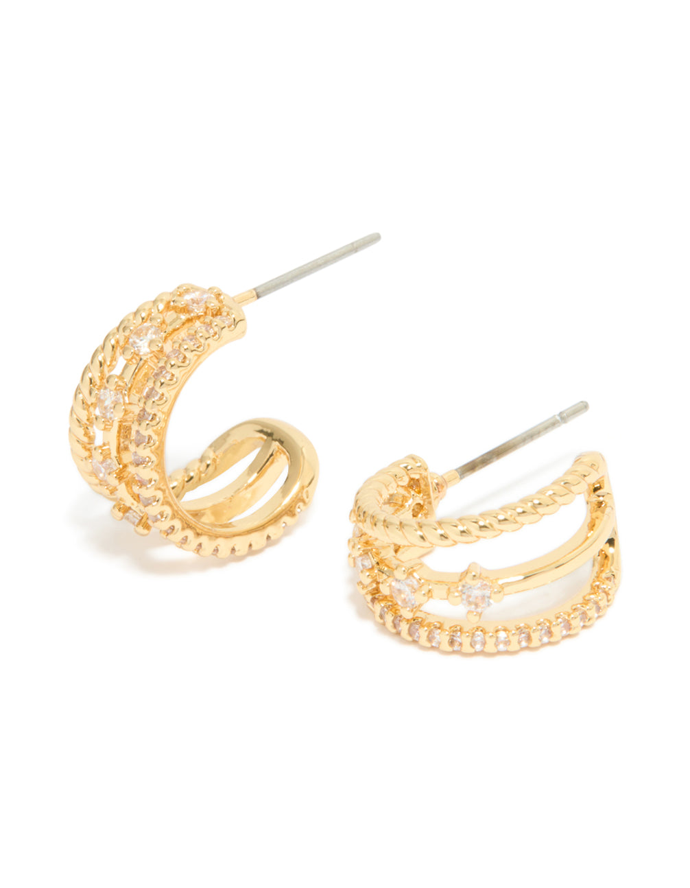 Gold Plated Cubic Zirconia Star Detail Illusion Hoop Earrings