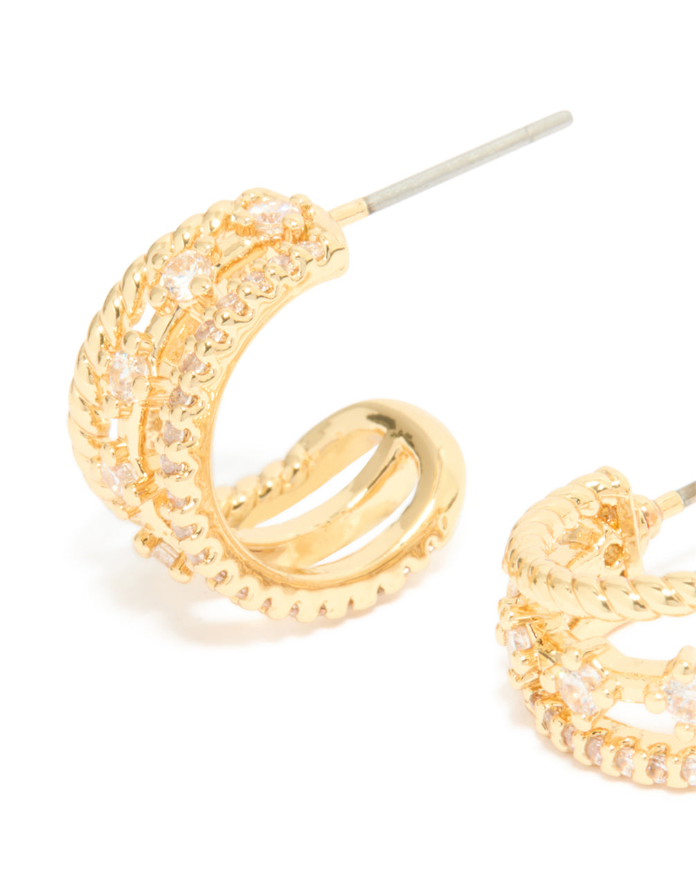 Gold Plated Cubic Zirconia Star Detail Illusion Hoop Earrings
