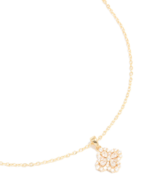 Gold Plated Cubic Zirconia Flower Pendant Necklace