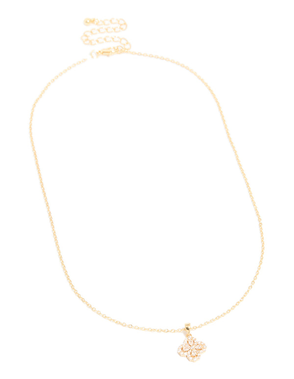 Gold Plated Cubic Zirconia Flower Pendant Necklace