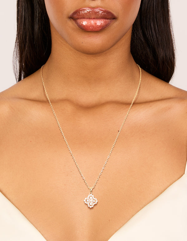 Gold Plated Cubic Zirconia Flower Pendant Necklace