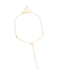 Gold Plated Cubic Zirconia Teardrop & Pearl Y-Necklace - link has visual effect only