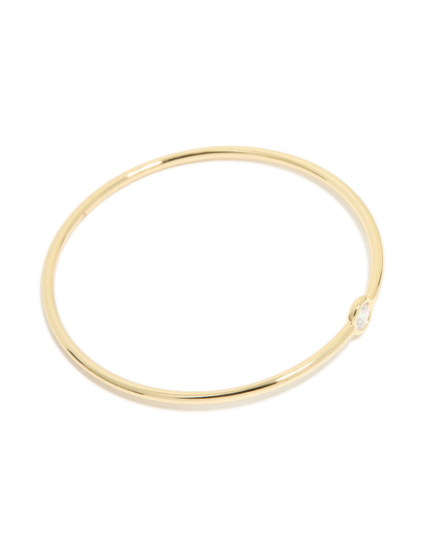 Gold Plated Cubic Zirconia Circle Bezel Bangle