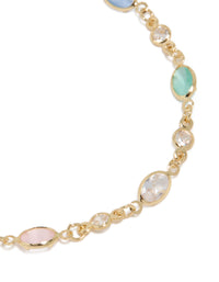 Gold Plated Multicoloured & Clear Cubic Zirconia Oval Bracelet - link has visual effect only