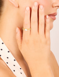 Waterproof Gold Plated Stainless Steel Dainty Cubic Zirconia Double Layered Ring - link has visual effect only