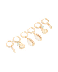 Gold Beaded & Shell Motif Huggie Earrings 3-Pack - link has visual effect only