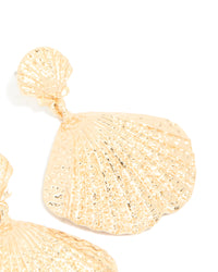 Gold Double Clam Shell Drop Earrings - link has visual effect only