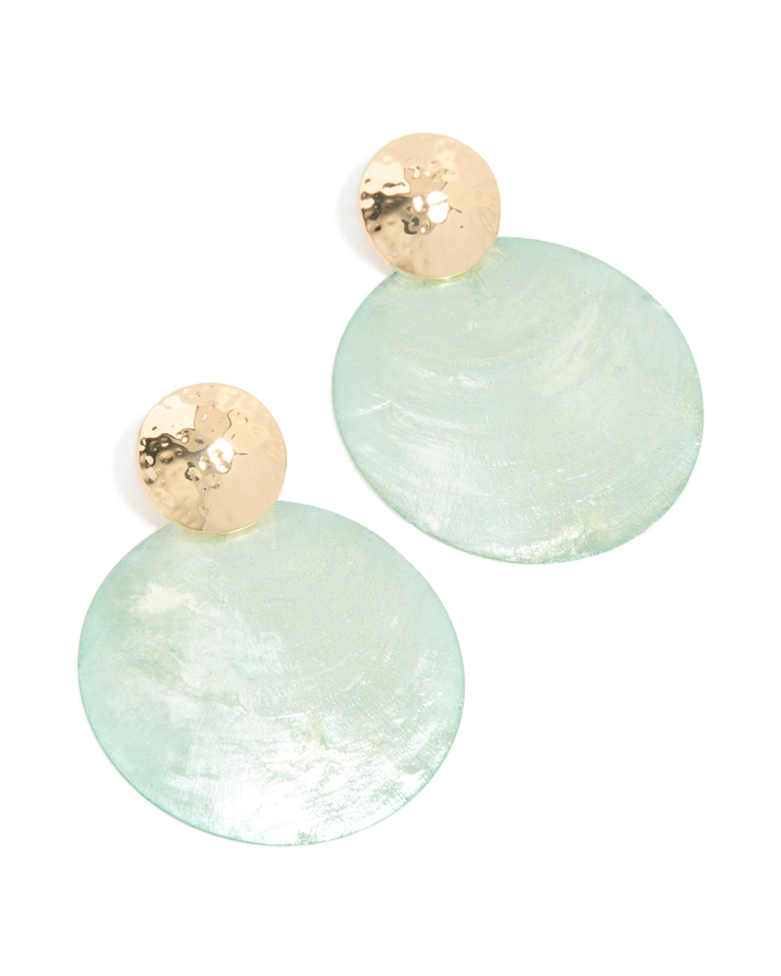 Gold Blue Shell Hammered Drop Earrings