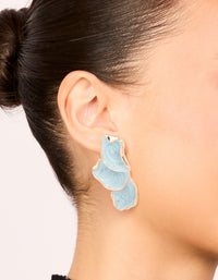 Gold Blue Enamel Small Half Flower Earrings - link has visual effect only