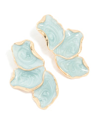 Gold Blue Enamel Small Half Flower Earrings - link has visual effect only