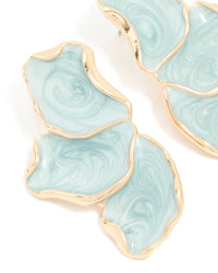 Gold Blue Enamel Small Half Flower Earrings - link has visual effect only